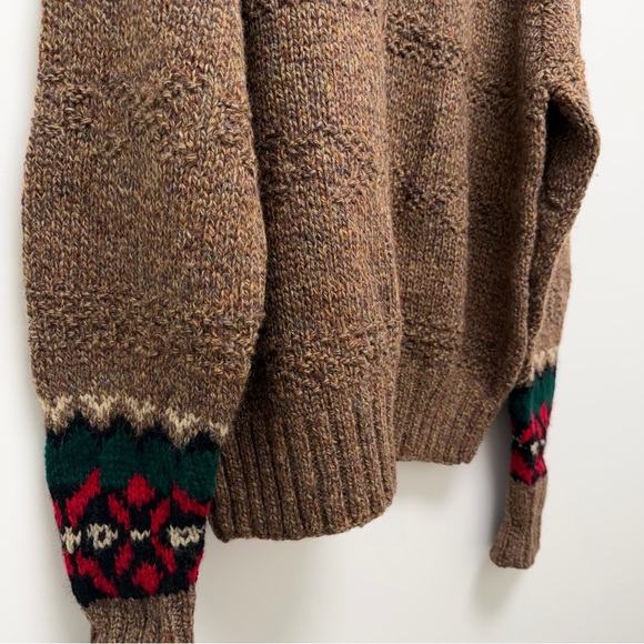GAP Vintage Fair Isle Brown Wool Long Sleeve Hand Knit Sweater Large Unisex ‘90s - Picture 6 of 13